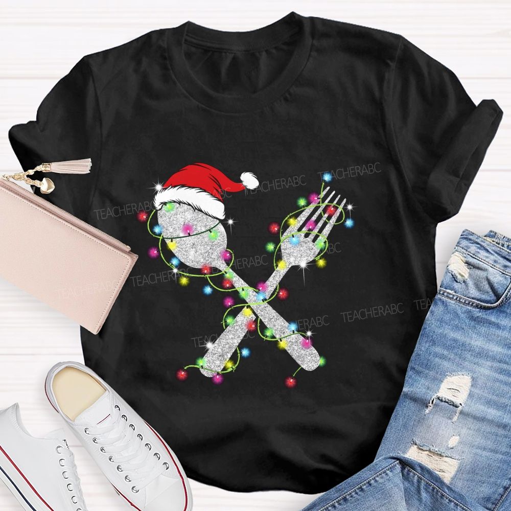 Gleaming Christmas cutlery Teacher T-shirt