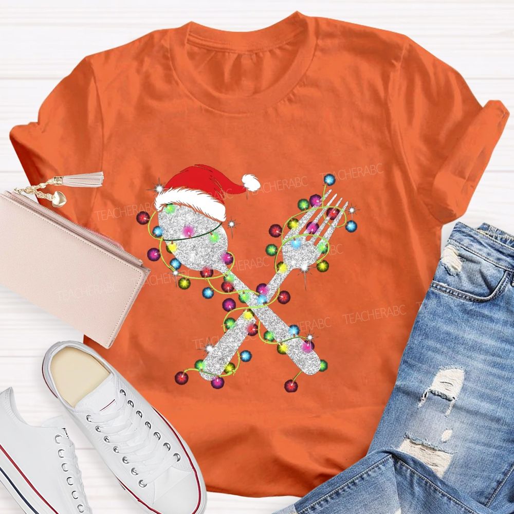 Gleaming Christmas cutlery Teacher T-shirt