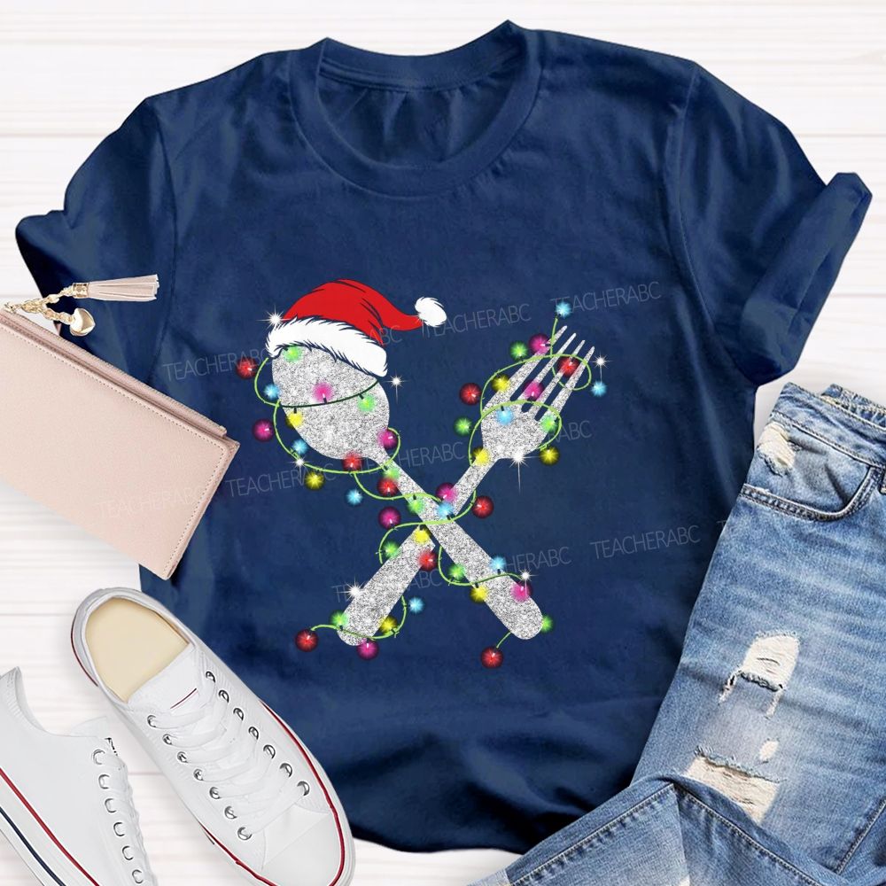 Gleaming Christmas cutlery Teacher T-shirt