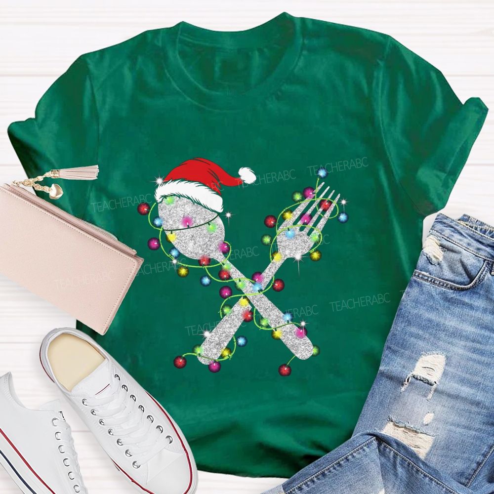 Gleaming Christmas cutlery Teacher T-shirt