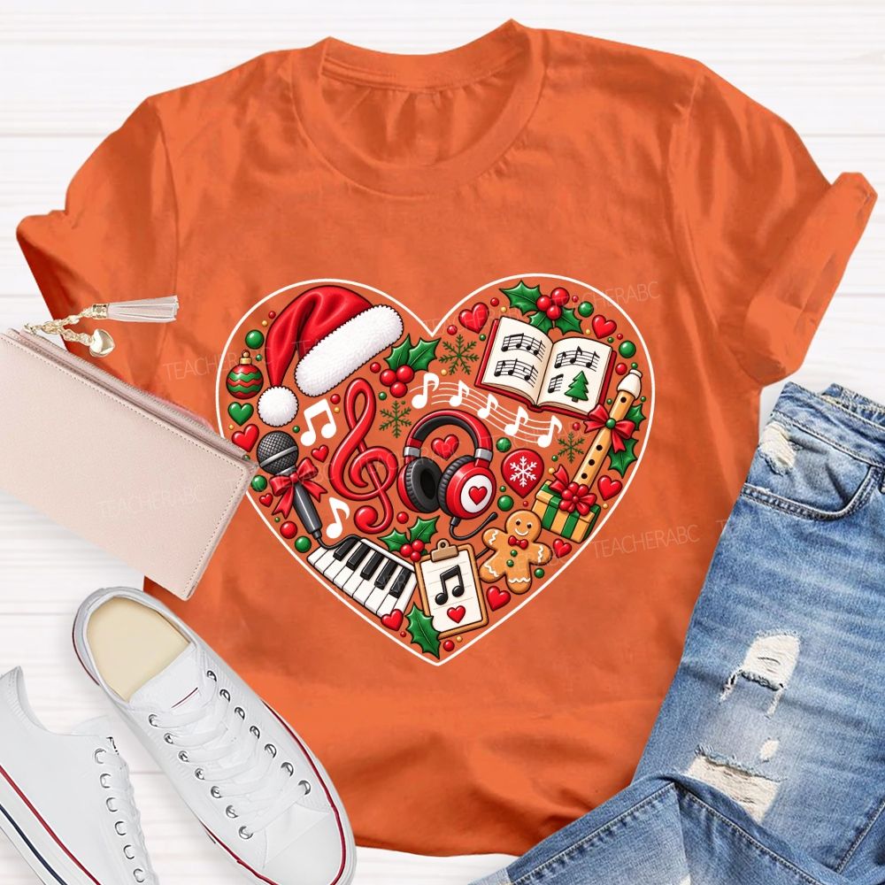 Heart Shaped Christmas Music Teacher T-shirt