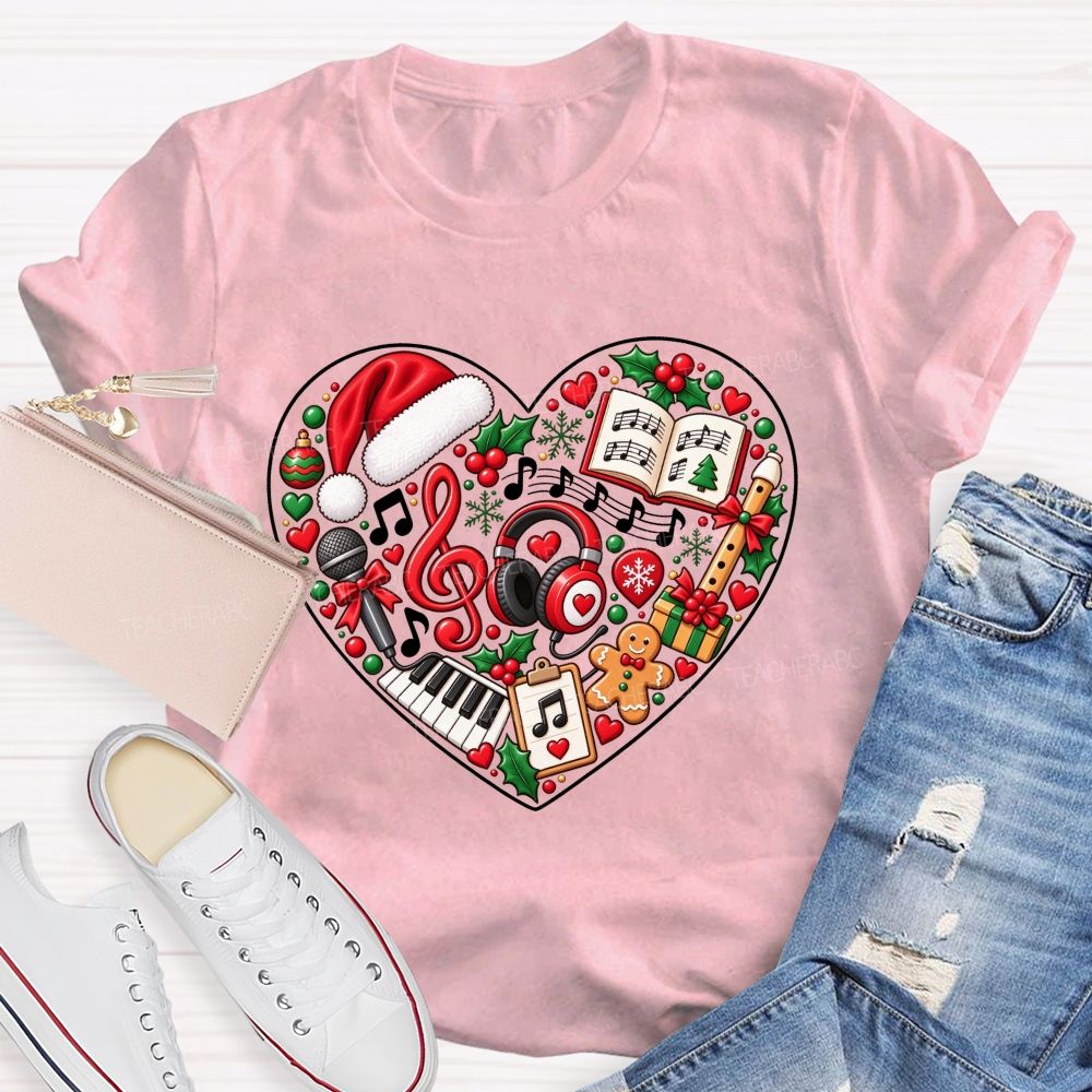 Heart Shaped Christmas Music Teacher T-shirt