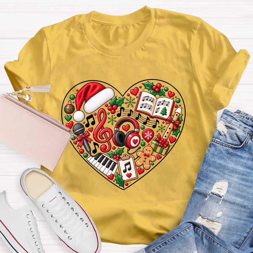 Heart Shaped Christmas Music Teacher T-shirt