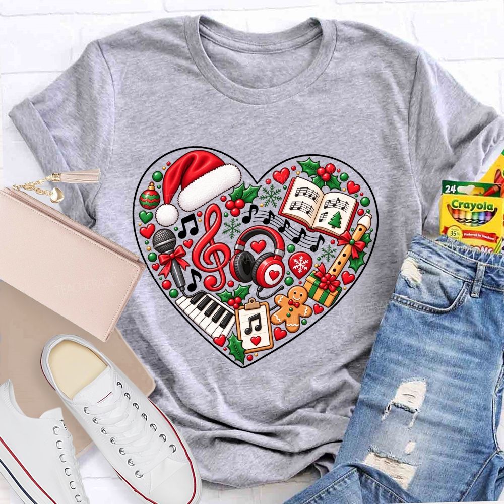 Heart Shaped Christmas Music Teacher T-shirt