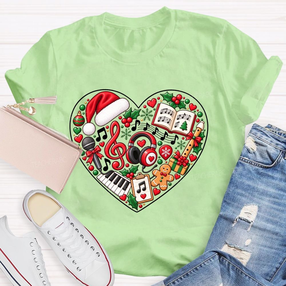 Heart Shaped Christmas Music Teacher T-shirt