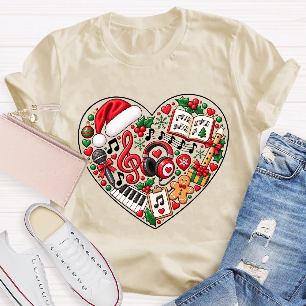 Heart Shaped Christmas Music Teacher T-shirt