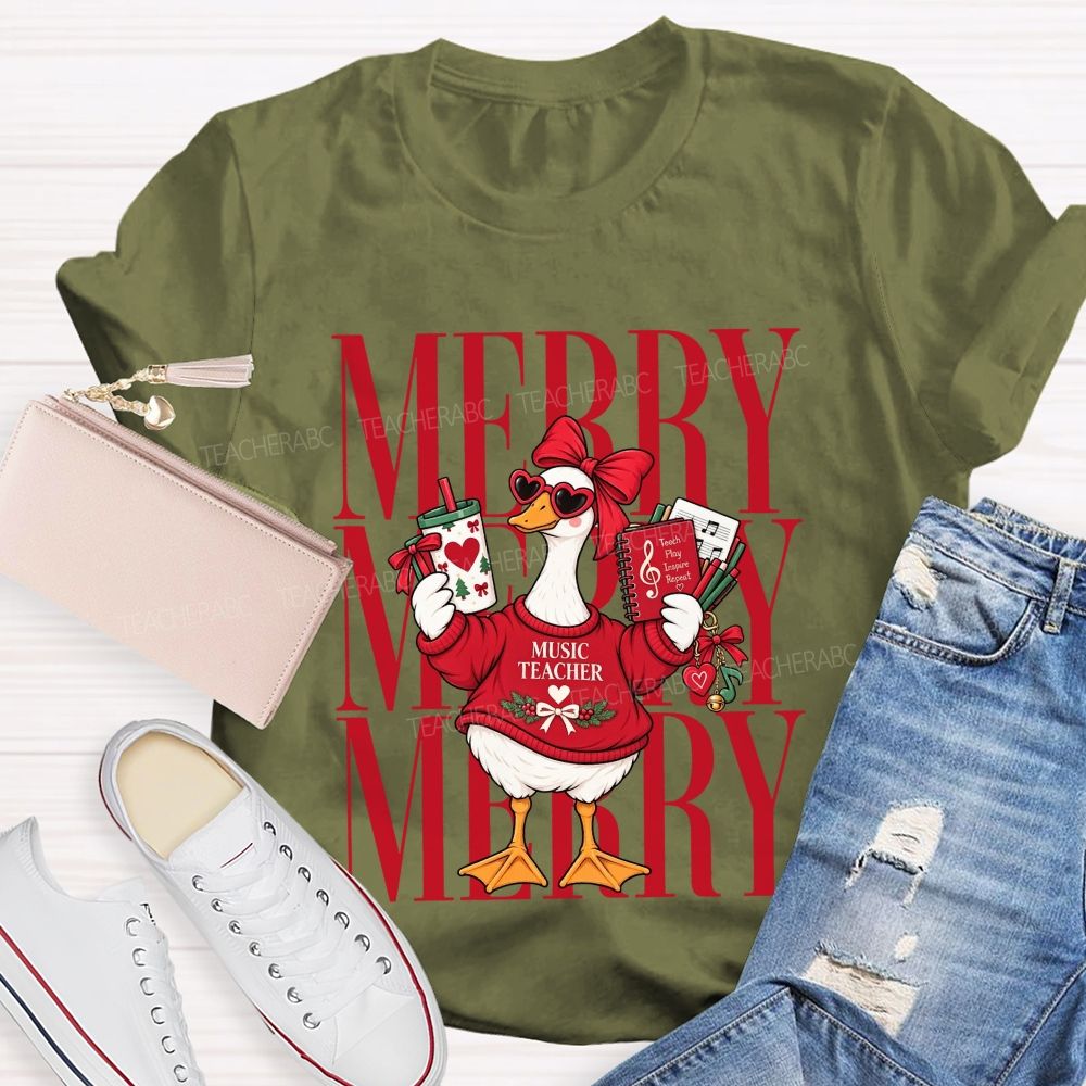 Merry Music Teacher Duck Christmas Teacher T-shirt