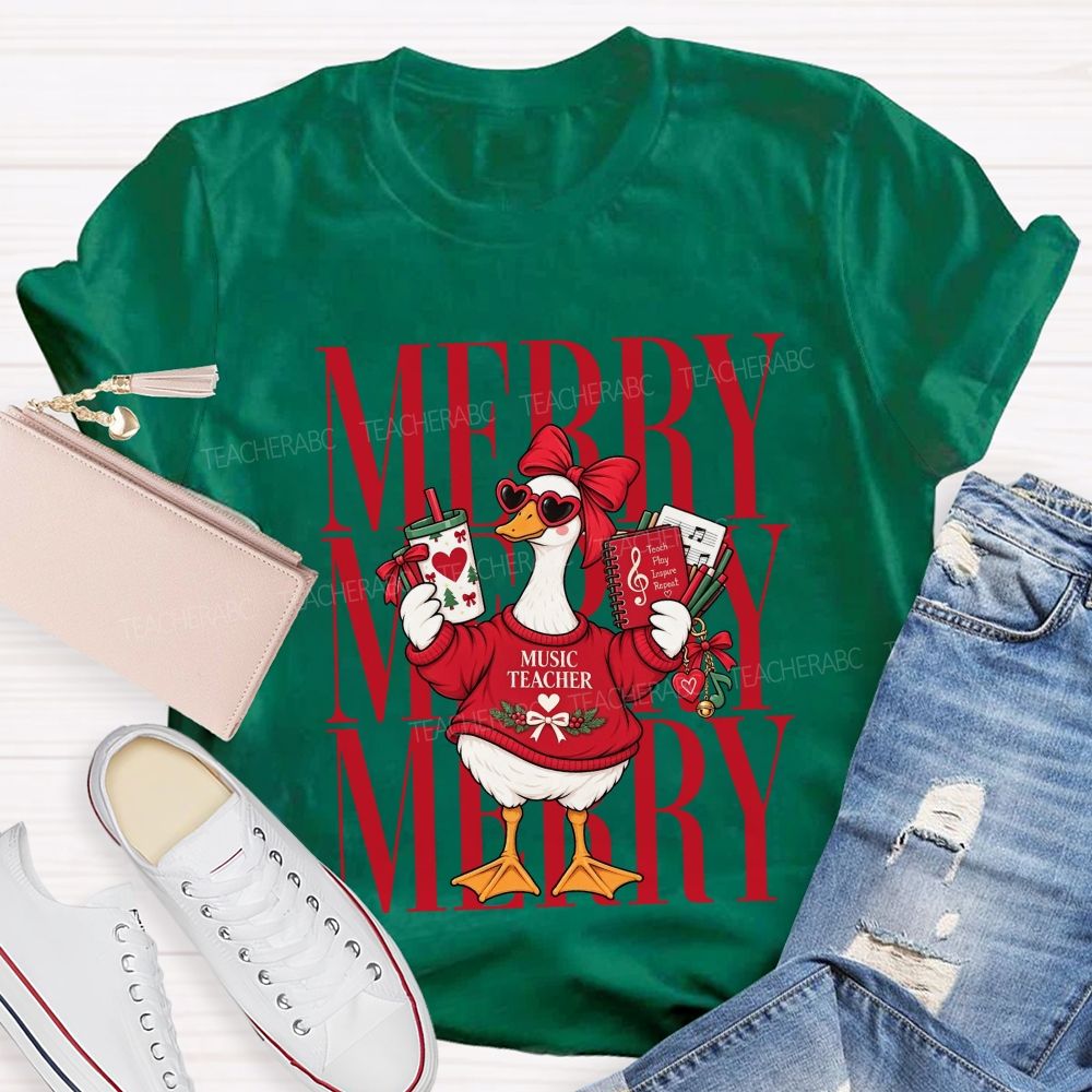 Merry Music Teacher Duck Christmas Teacher T-shirt