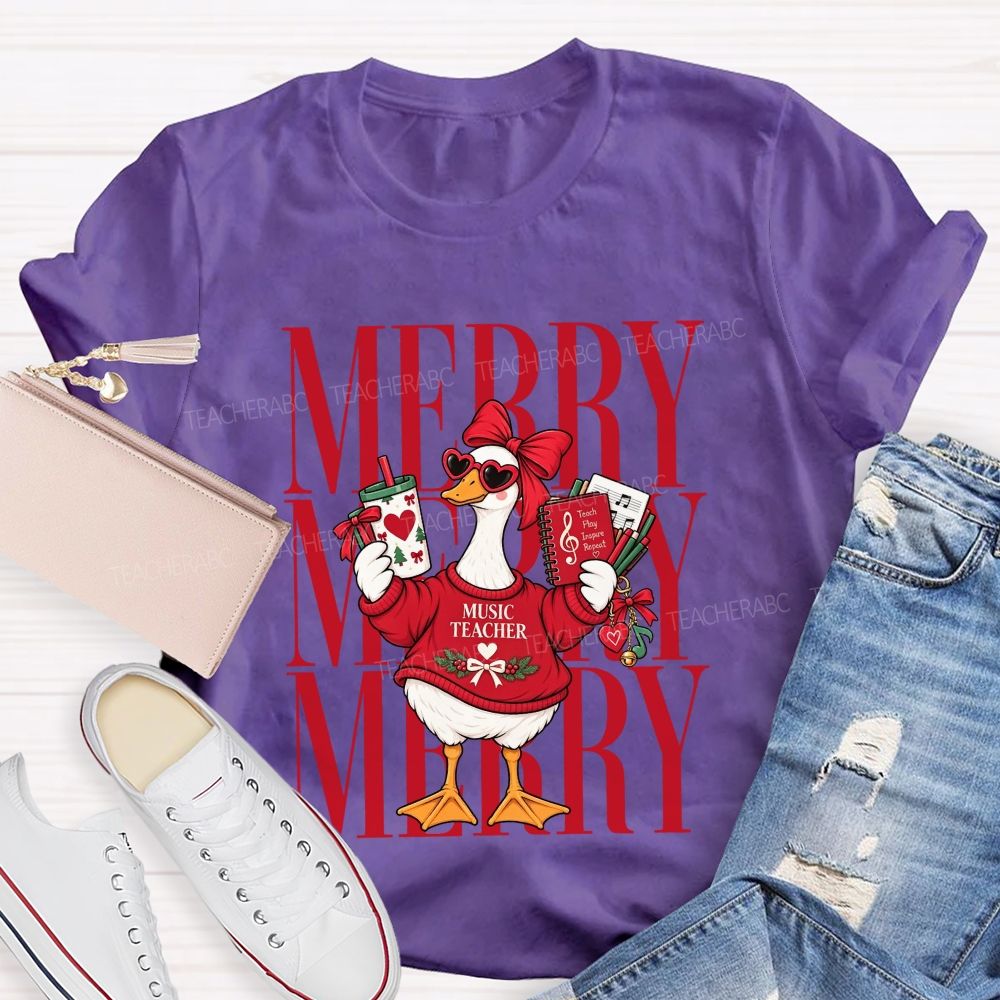 Merry Music Teacher Duck Christmas Teacher T-shirt