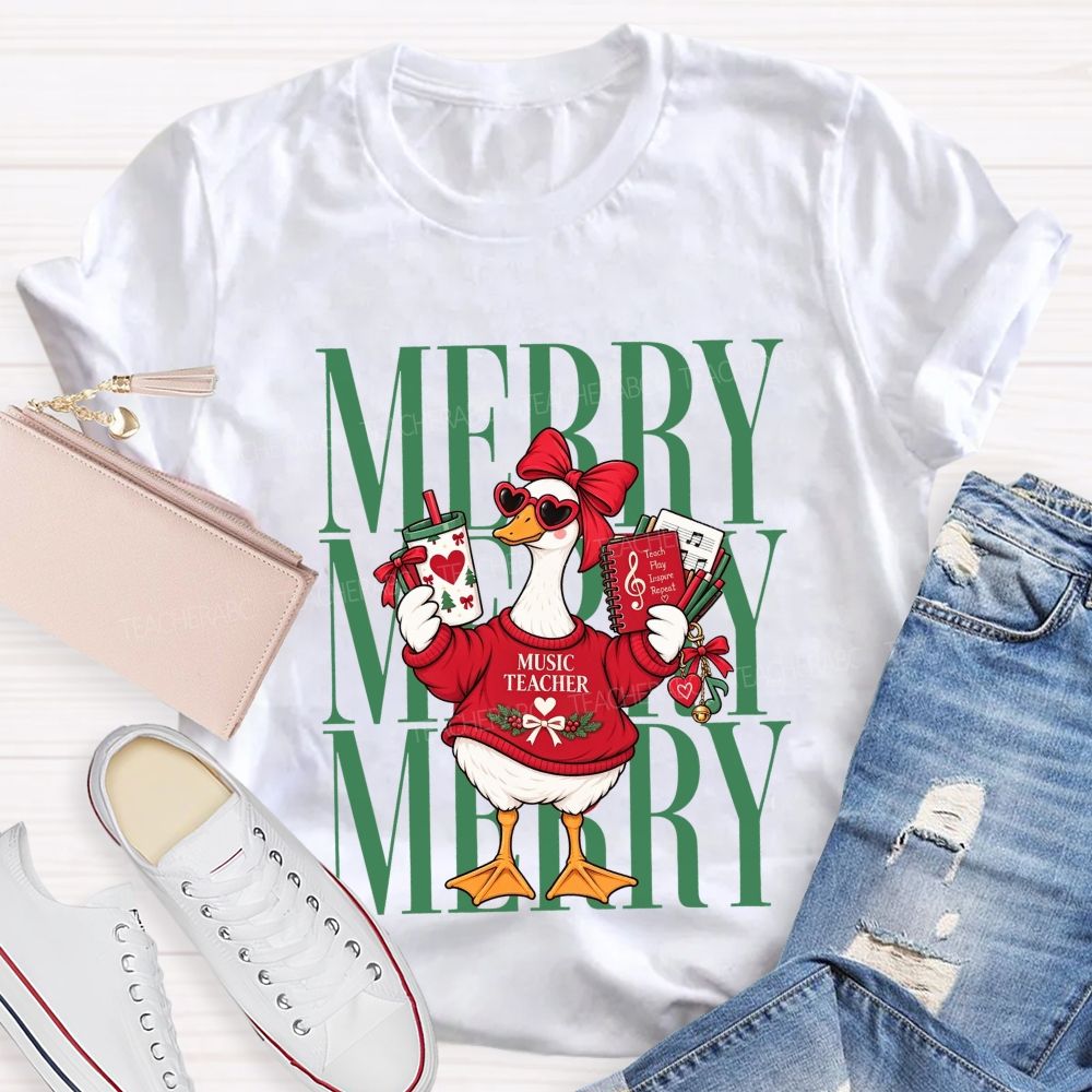 Merry Music Teacher Duck Christmas Teacher T-shirt