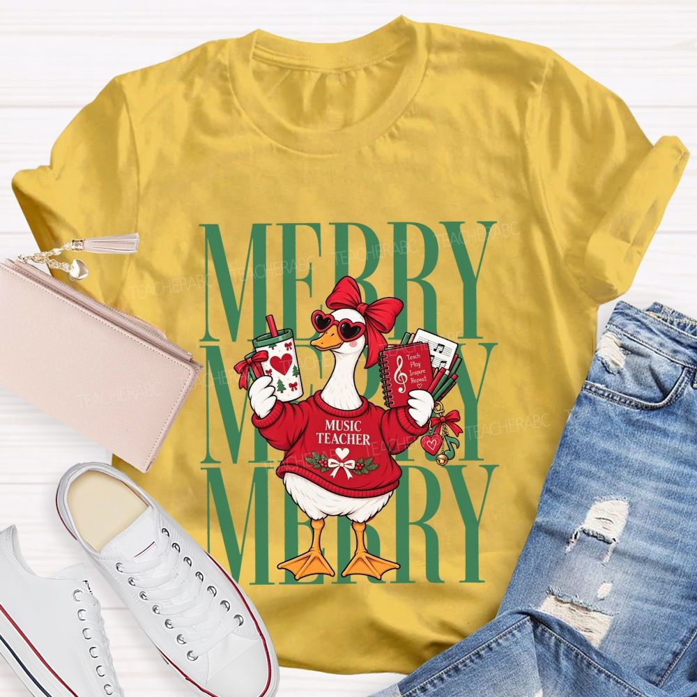 Merry Music Teacher Duck Christmas Teacher T-shirt