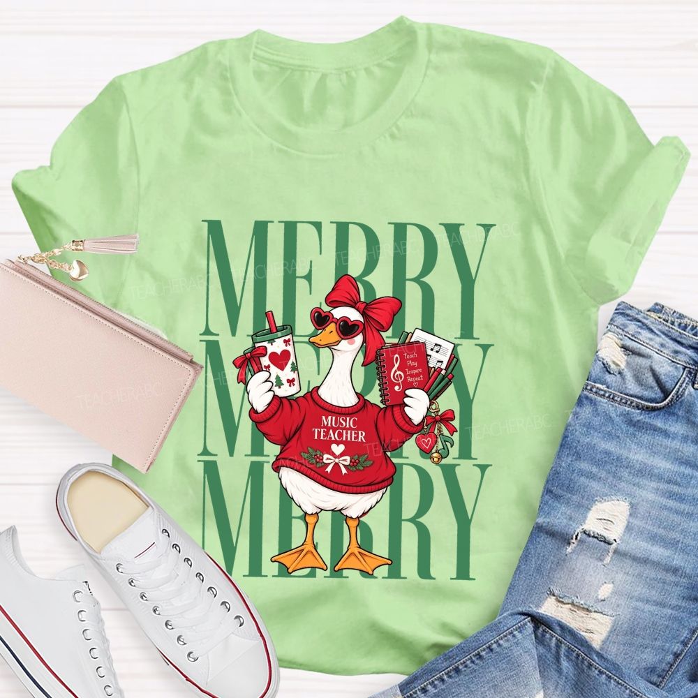 Merry Music Teacher Duck Christmas Teacher T-shirt