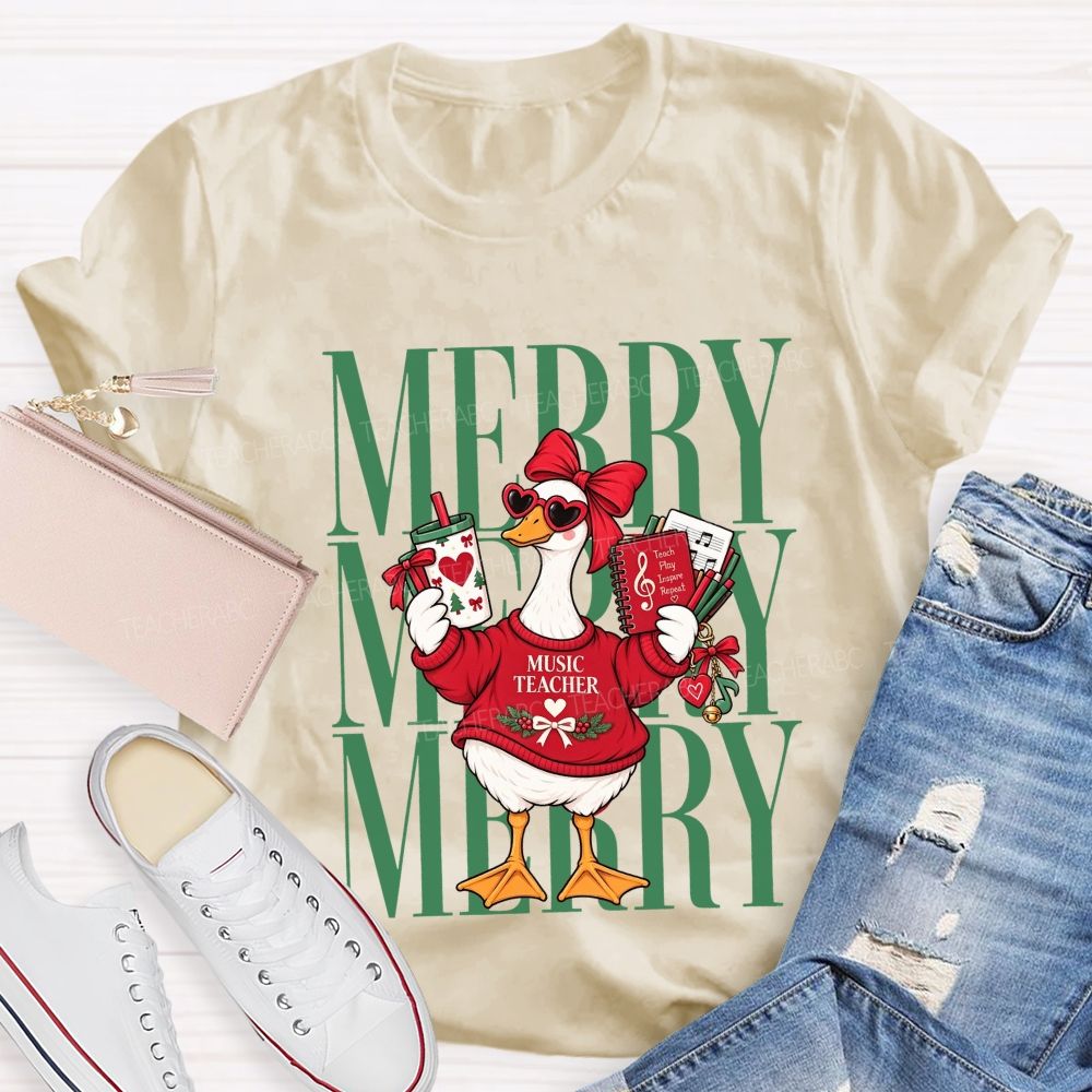 Merry Music Teacher Duck Christmas Teacher T-shirt