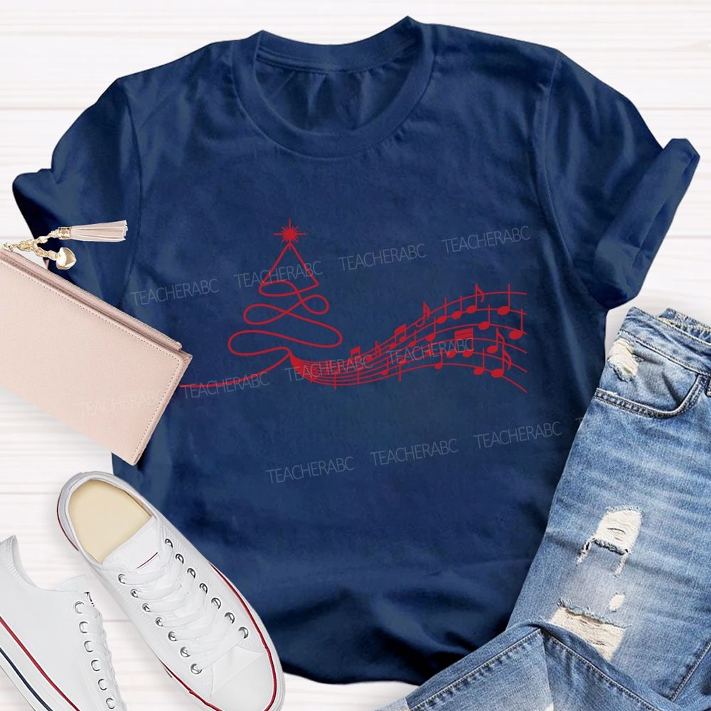 Treble Clef Christmas Tree With Music Notes Teacher T-shirt