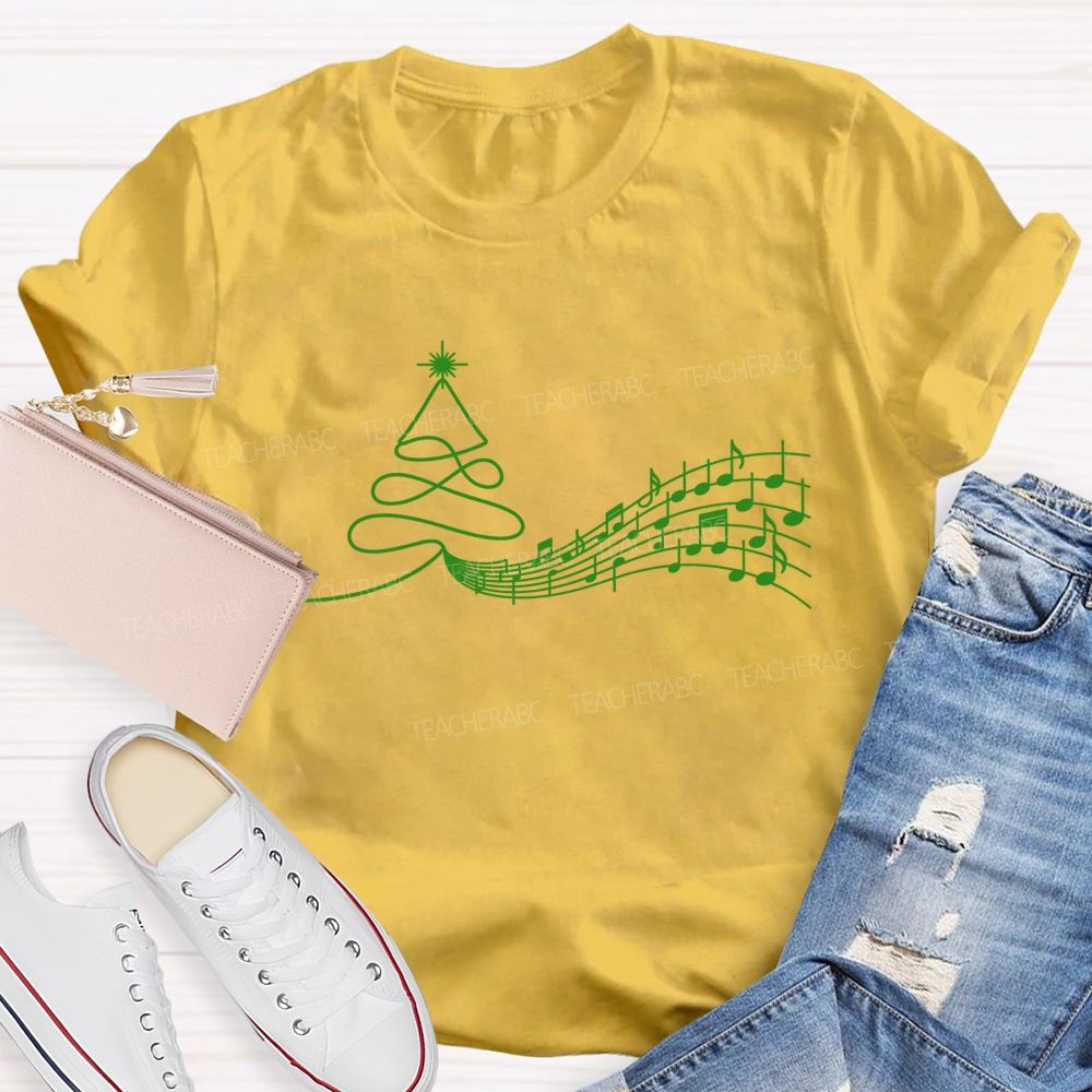 Treble Clef Christmas Tree With Music Notes Teacher T-shirt