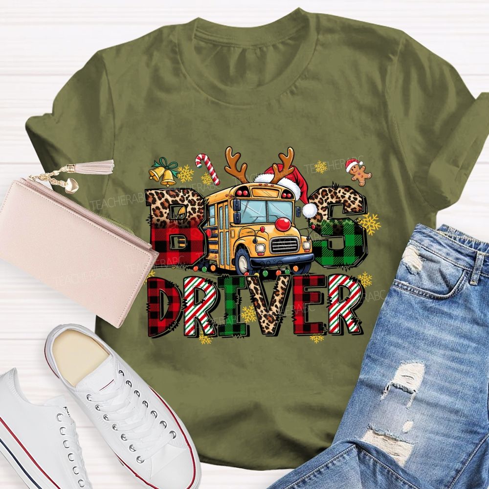 Christmas Reindeer School Bus Driver Teacher T-shirt