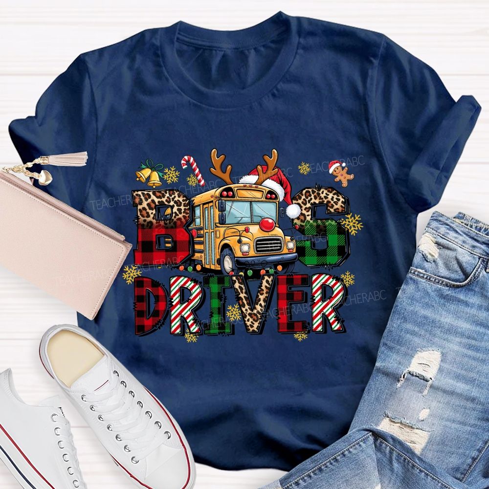 Christmas Reindeer School Bus Driver Teacher T-shirt