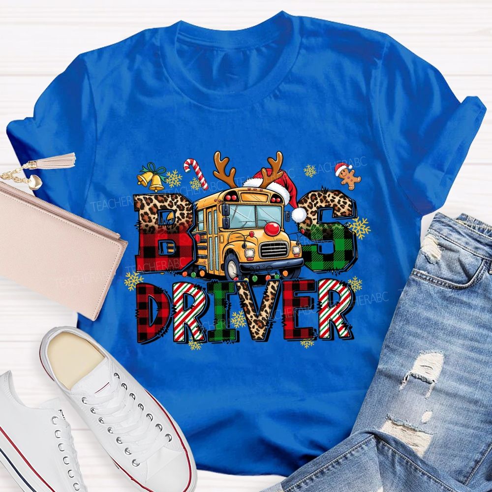 Christmas Reindeer School Bus Driver Teacher T-shirt