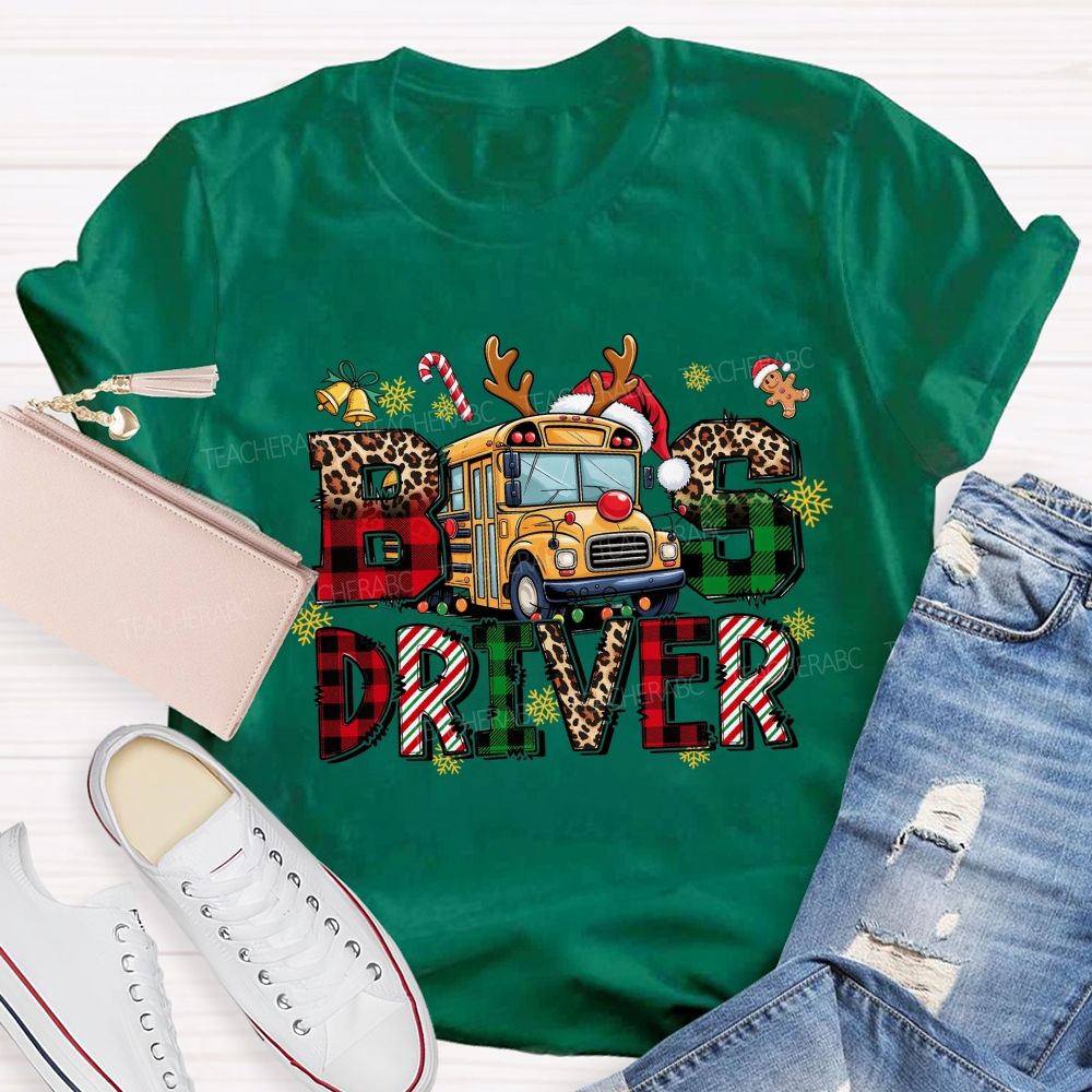 Christmas Reindeer School Bus Driver Teacher T-shirt