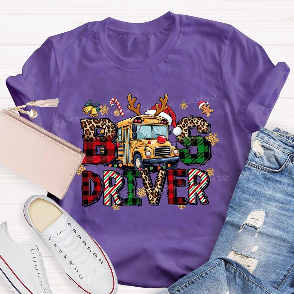 Christmas Reindeer School Bus Driver Teacher T-shirt