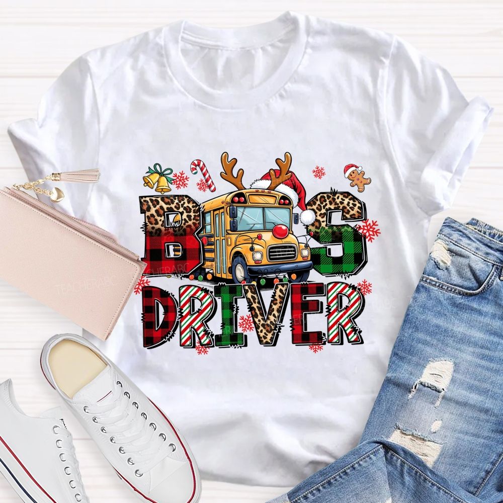 Christmas Reindeer School Bus Driver Teacher T-shirt