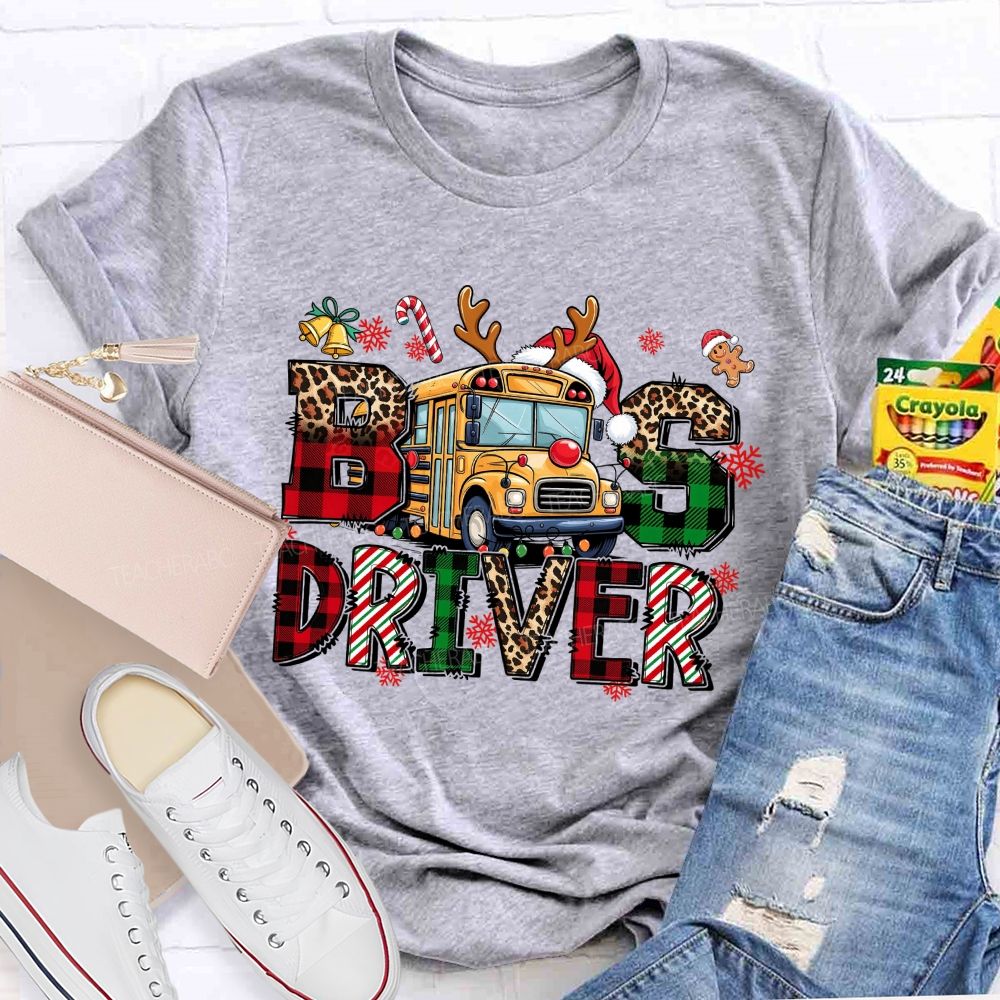 Christmas Reindeer School Bus Driver Teacher T-shirt