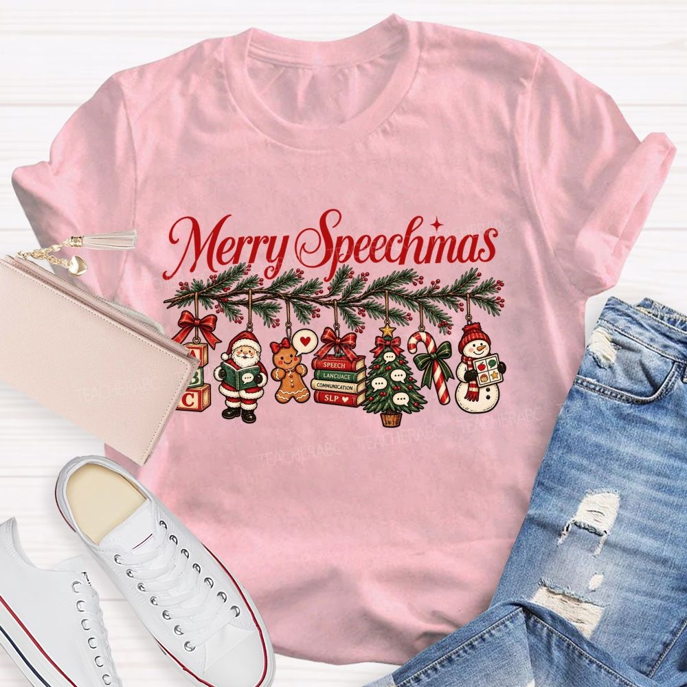 Merry Speechmas Speech Therapist Teacher T-shirt