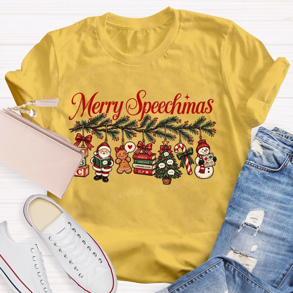Merry Speechmas Speech Therapist Teacher T-shirt