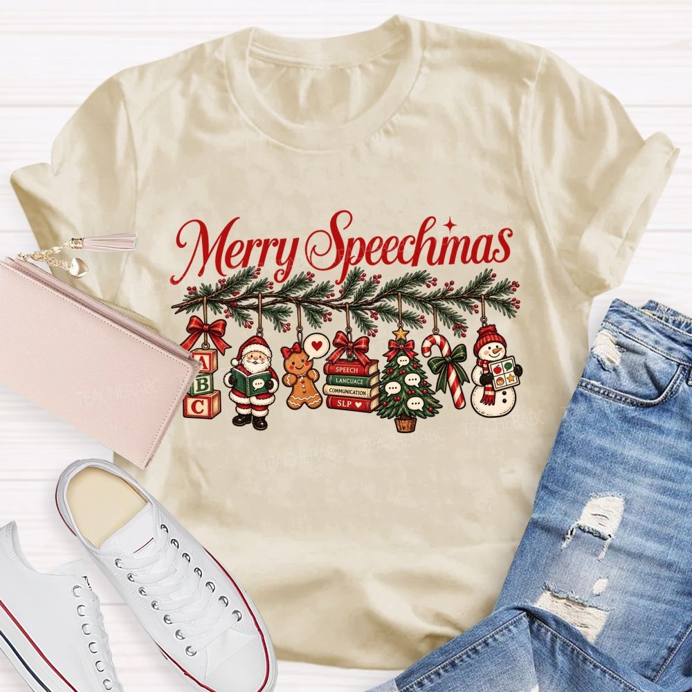 Merry Speechmas Speech Therapist Teacher T-shirt