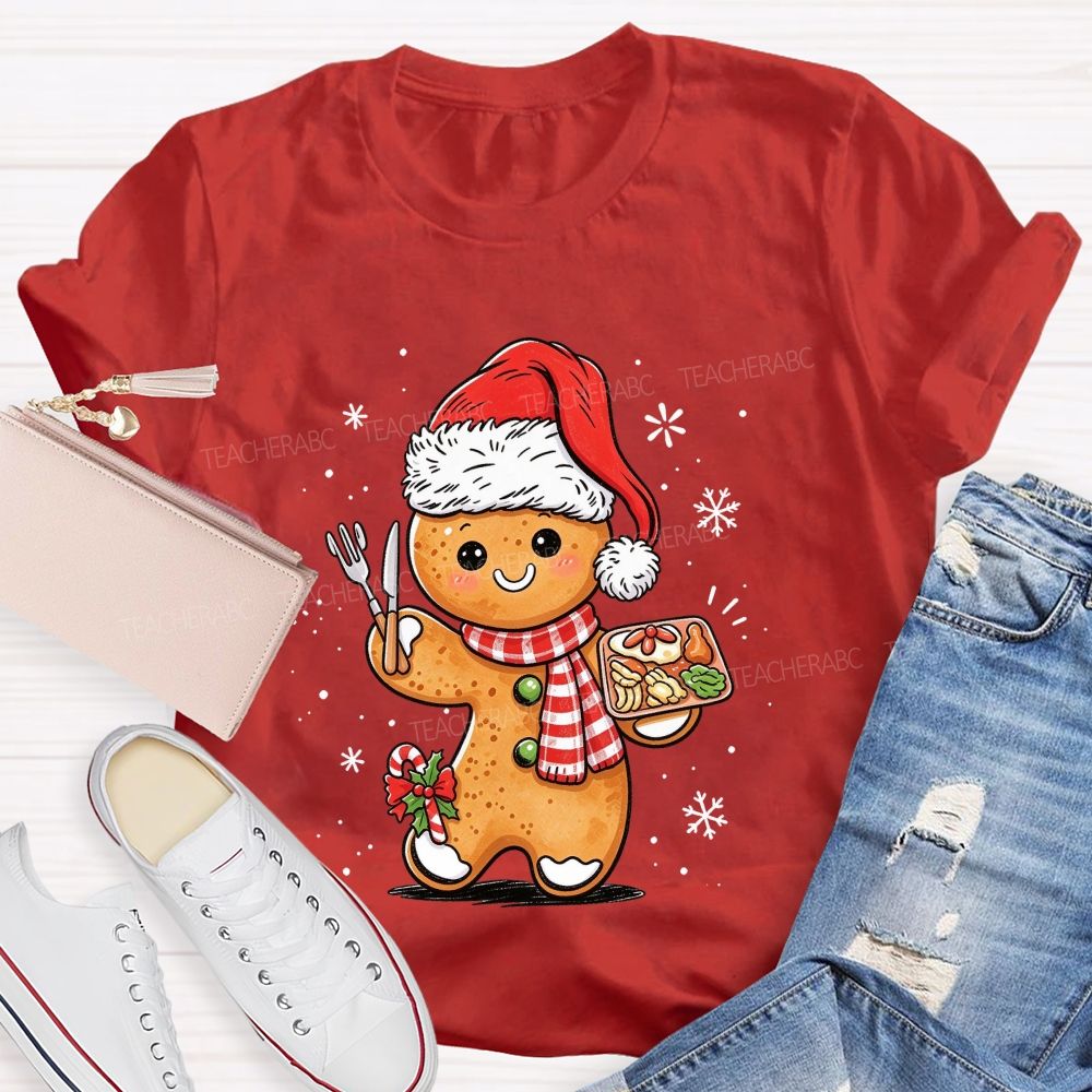 Lunch Lady Gingerbread Santa Hat Christmas Holiday T-shirt