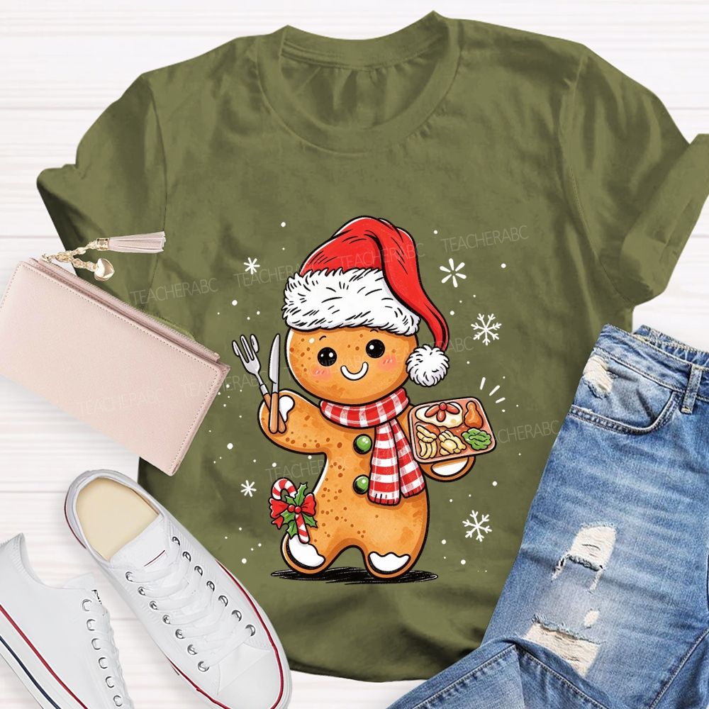Lunch Lady Gingerbread Santa Hat Christmas Holiday T-shirt