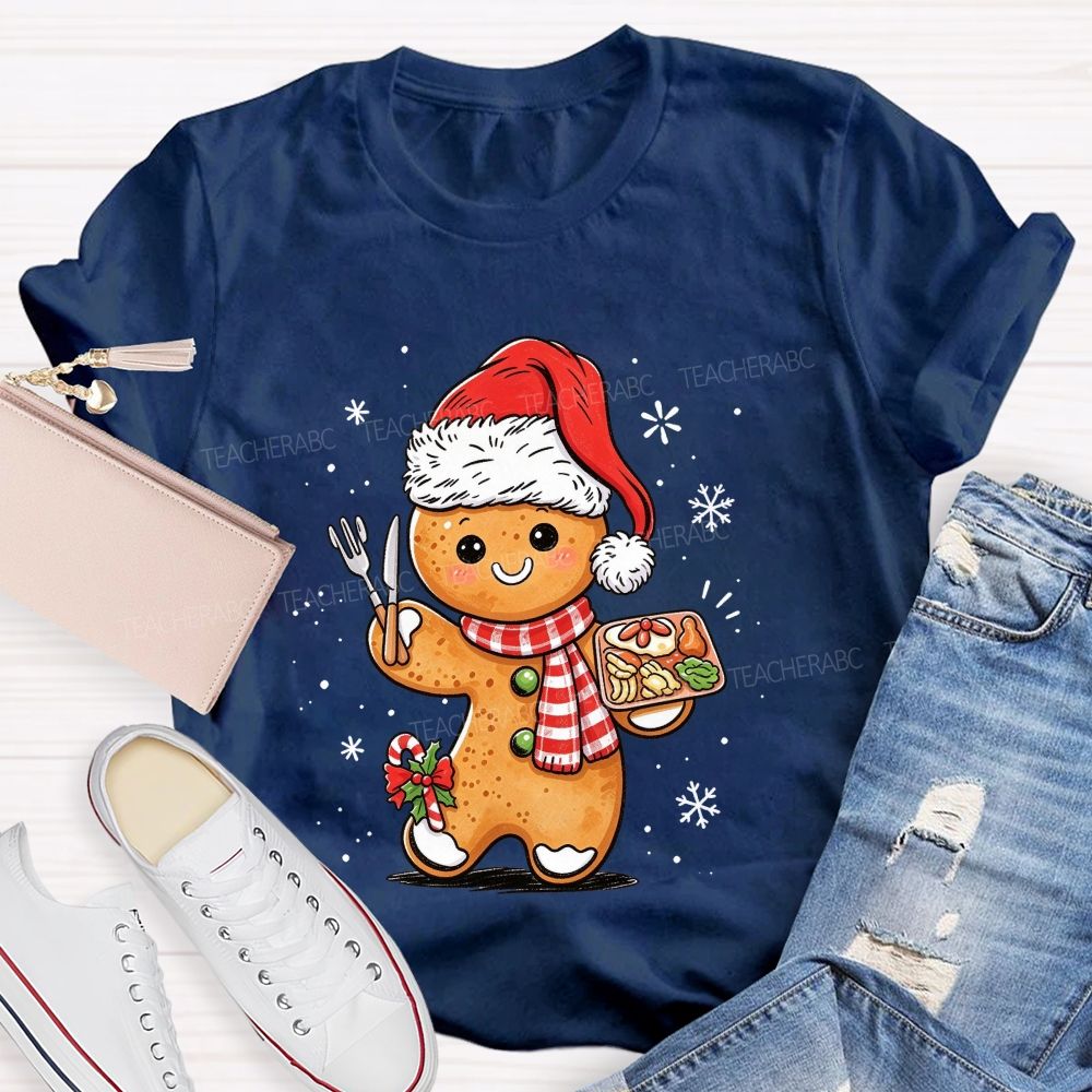 Lunch Lady Gingerbread Santa Hat Christmas Holiday T-shirt