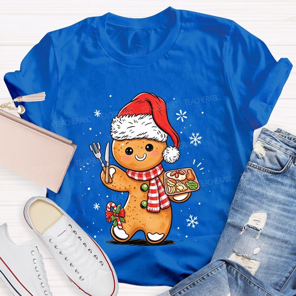 Lunch Lady Gingerbread Santa Hat Christmas Holiday T-shirt