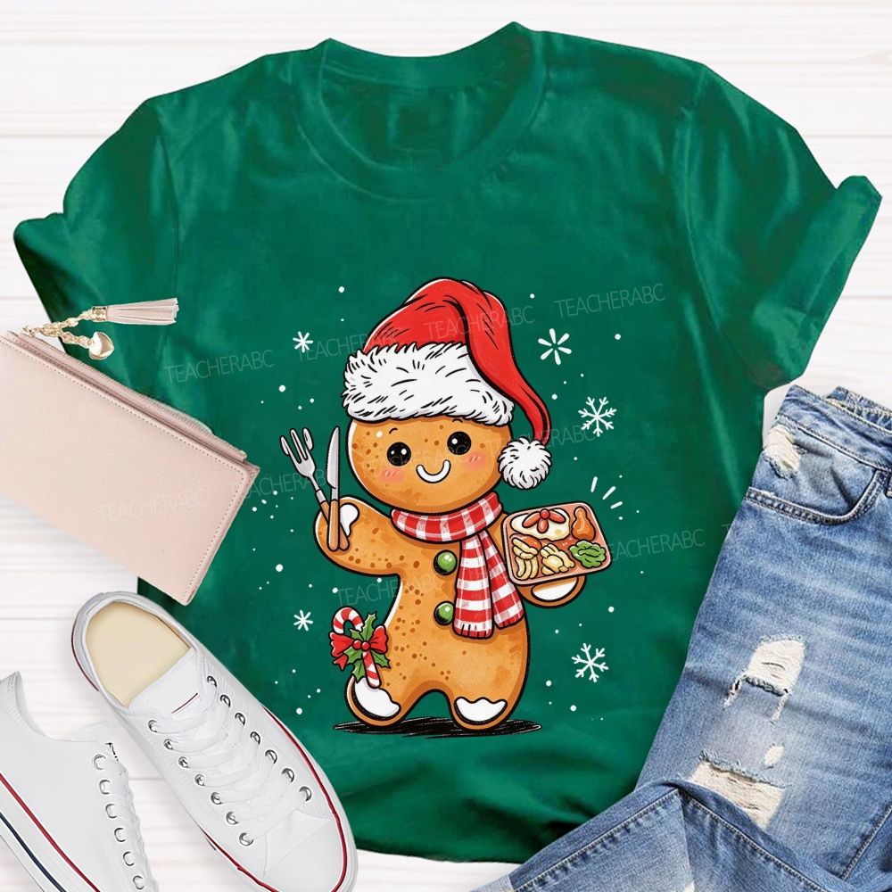 Lunch Lady Gingerbread Santa Hat Christmas Holiday T-shirt