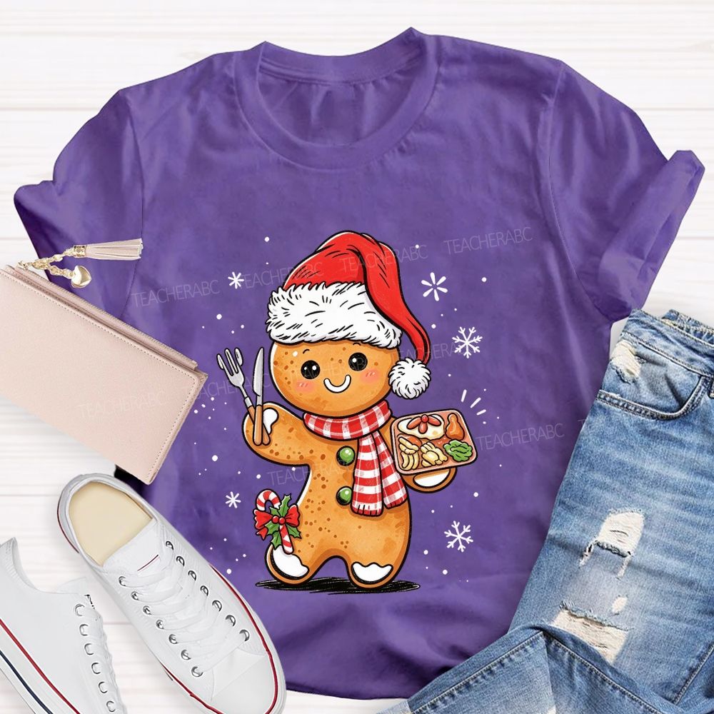 Lunch Lady Gingerbread Santa Hat Christmas Holiday T-shirt