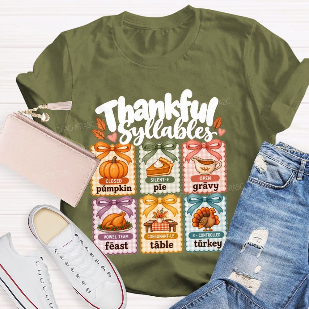 Thankful Syllables Reading Teacher T-shirt