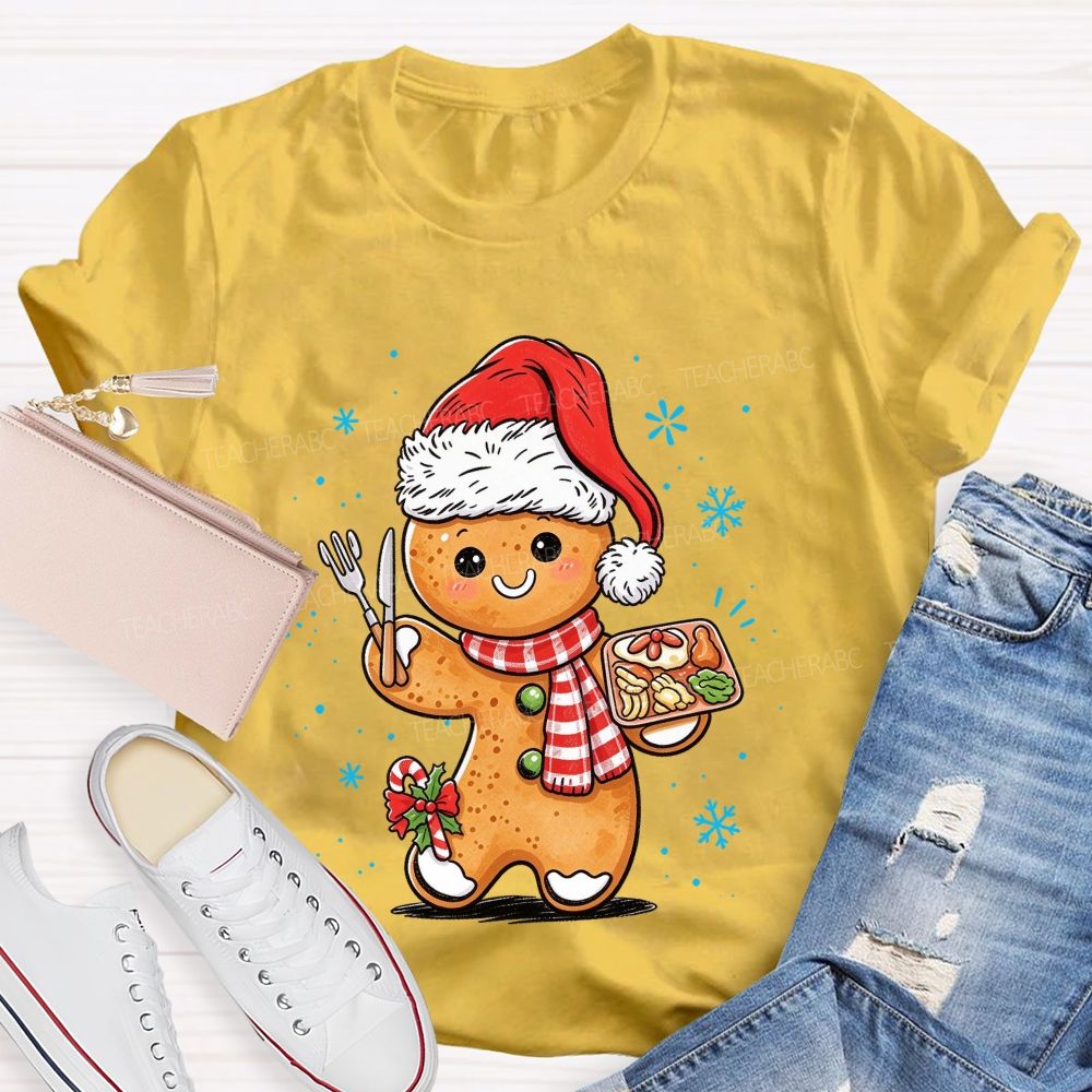 Lunch Lady Gingerbread Santa Hat Christmas Holiday T-shirt