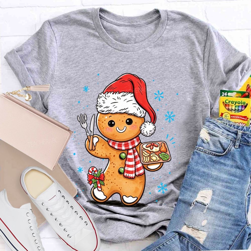Lunch Lady Gingerbread Santa Hat Christmas Holiday T-shirt