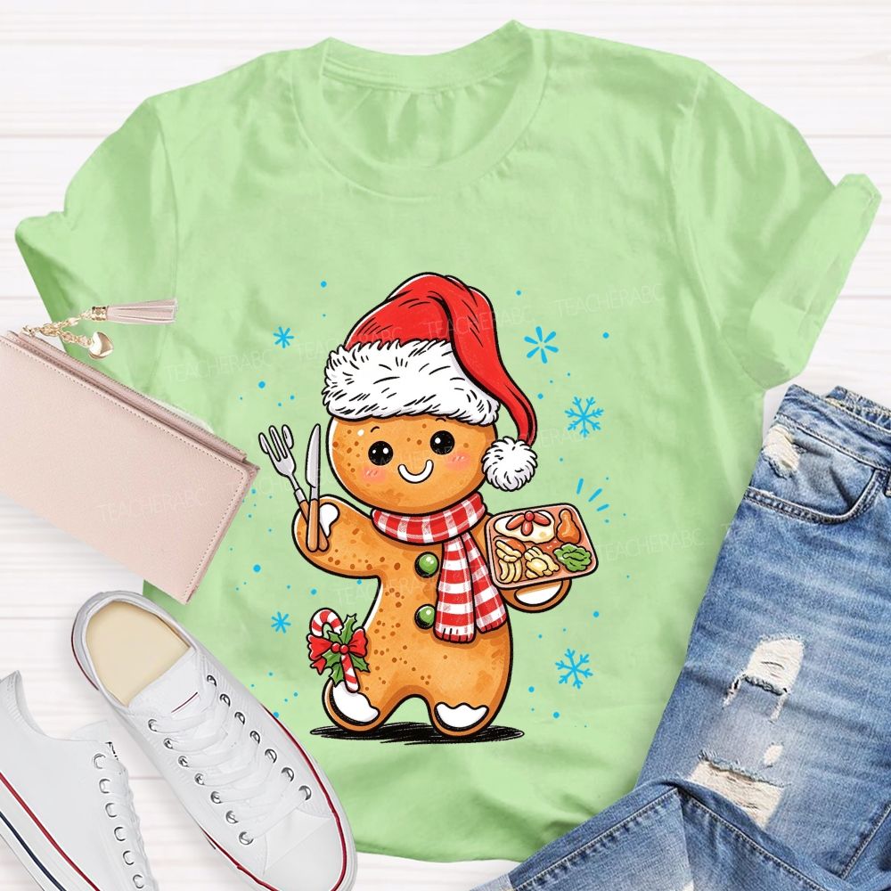 Lunch Lady Gingerbread Santa Hat Christmas Holiday T-shirt