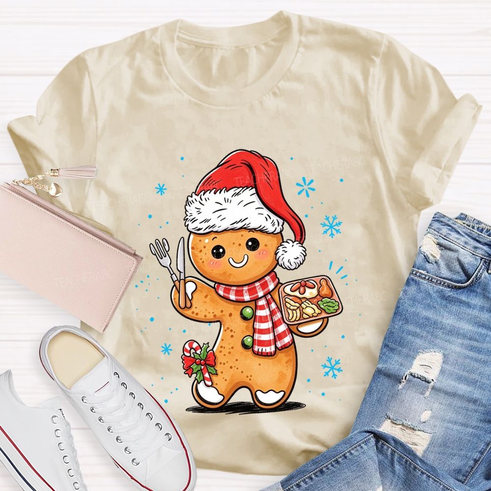 Lunch Lady Gingerbread Santa Hat Christmas Holiday T-shirt