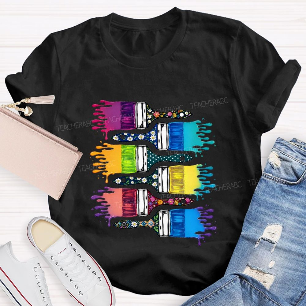 Floral Brush Art Teacher T-shirt