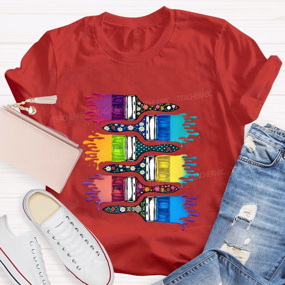 Floral Brush Art Teacher T-shirt