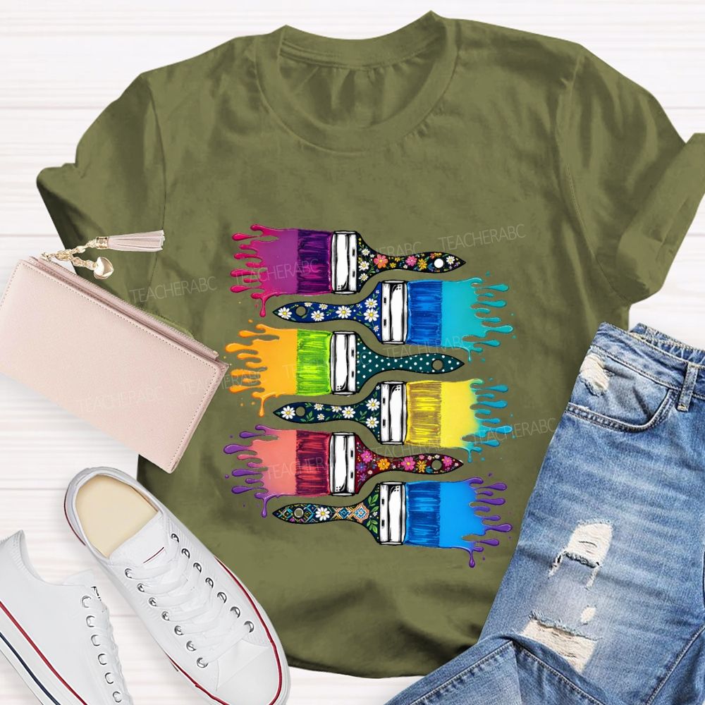 Floral Brush Art Teacher T-shirt