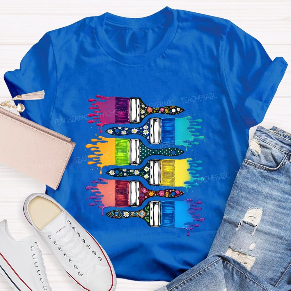 Floral Brush Art Teacher T-shirt