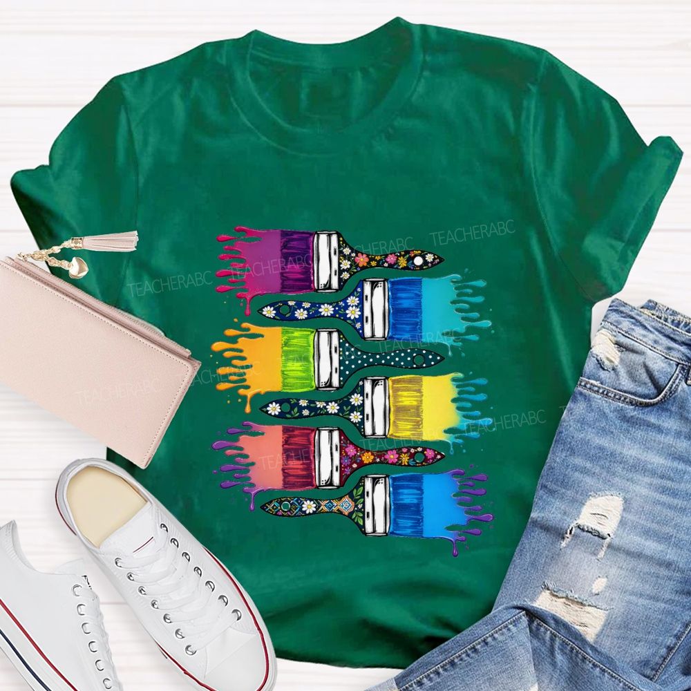 Floral Brush Art Teacher T-shirt