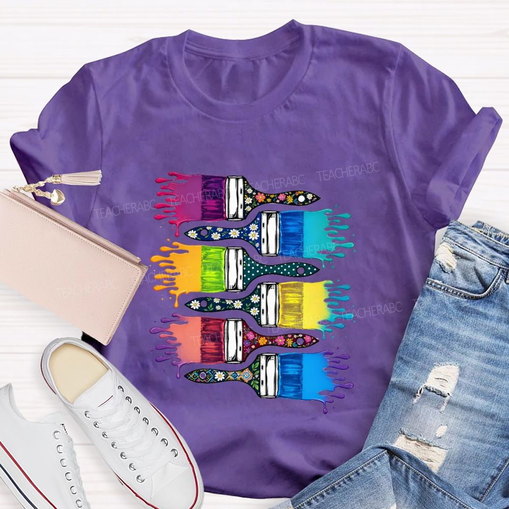 Floral Brush Art Teacher T-shirt