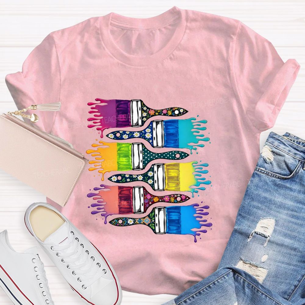 Floral Brush Art Teacher T-shirt