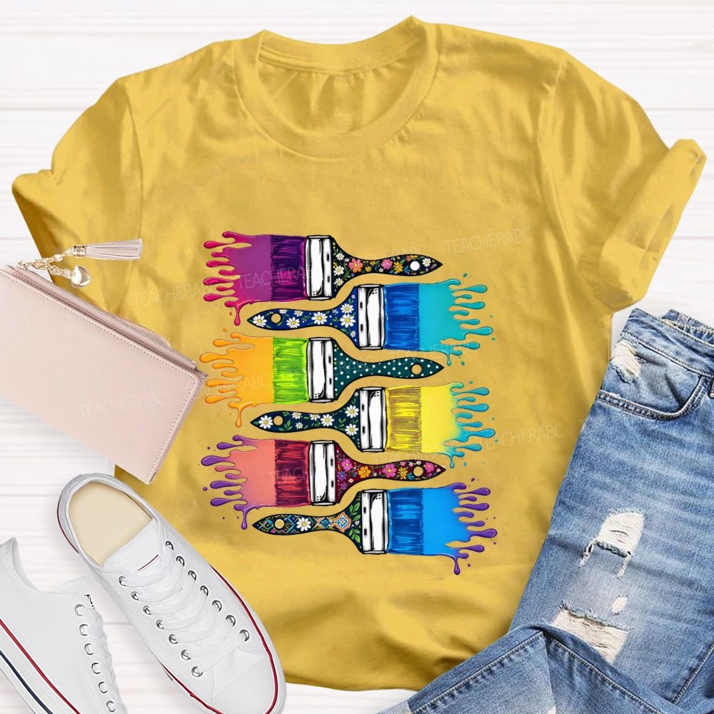 Floral Brush Art Teacher T-shirt