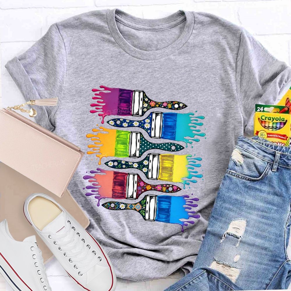 Floral Brush Art Teacher T-shirt