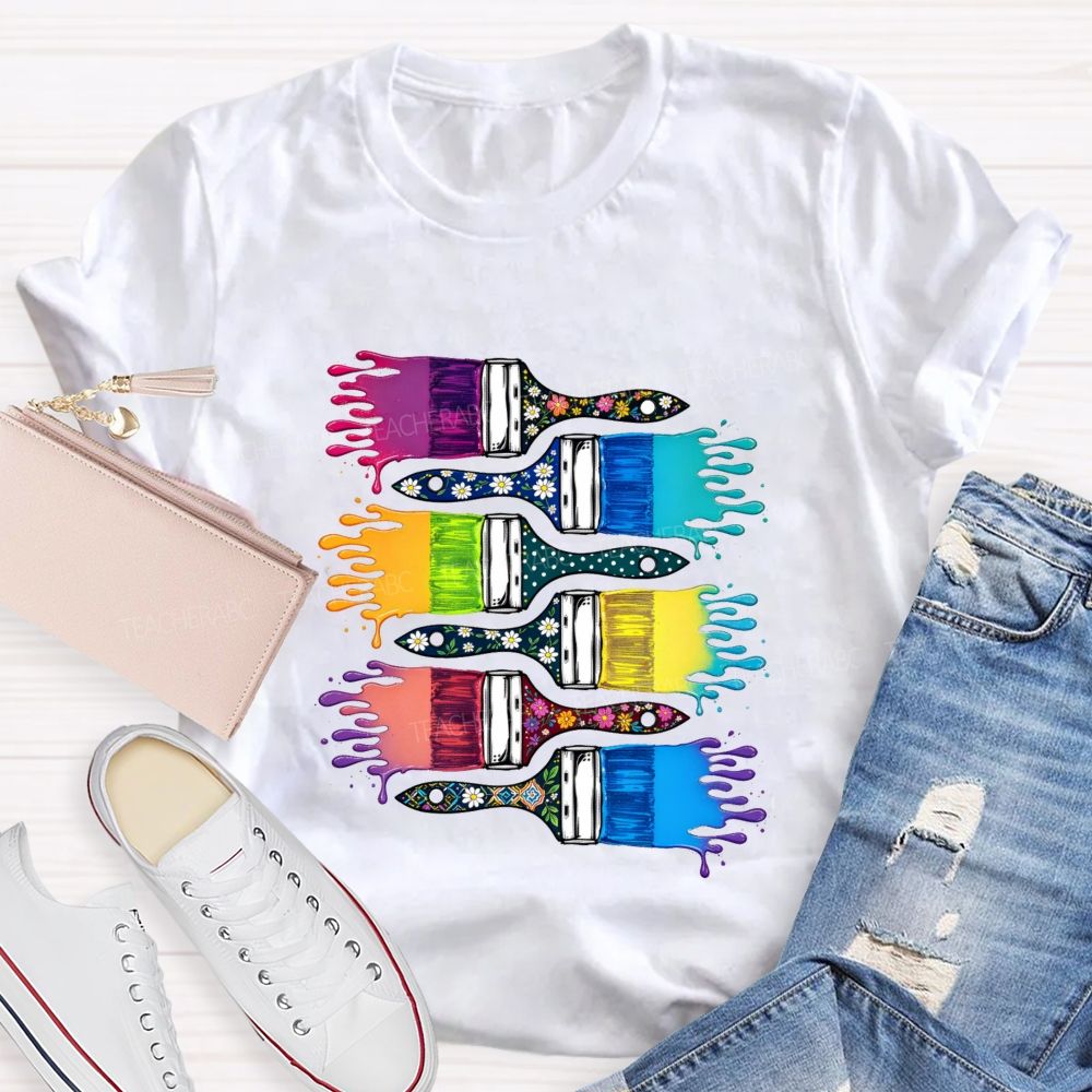 Floral Brush Art Teacher T-shirt